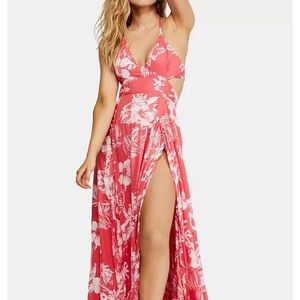 Free People Pink & White Floral Maxi Dress with Side Slit